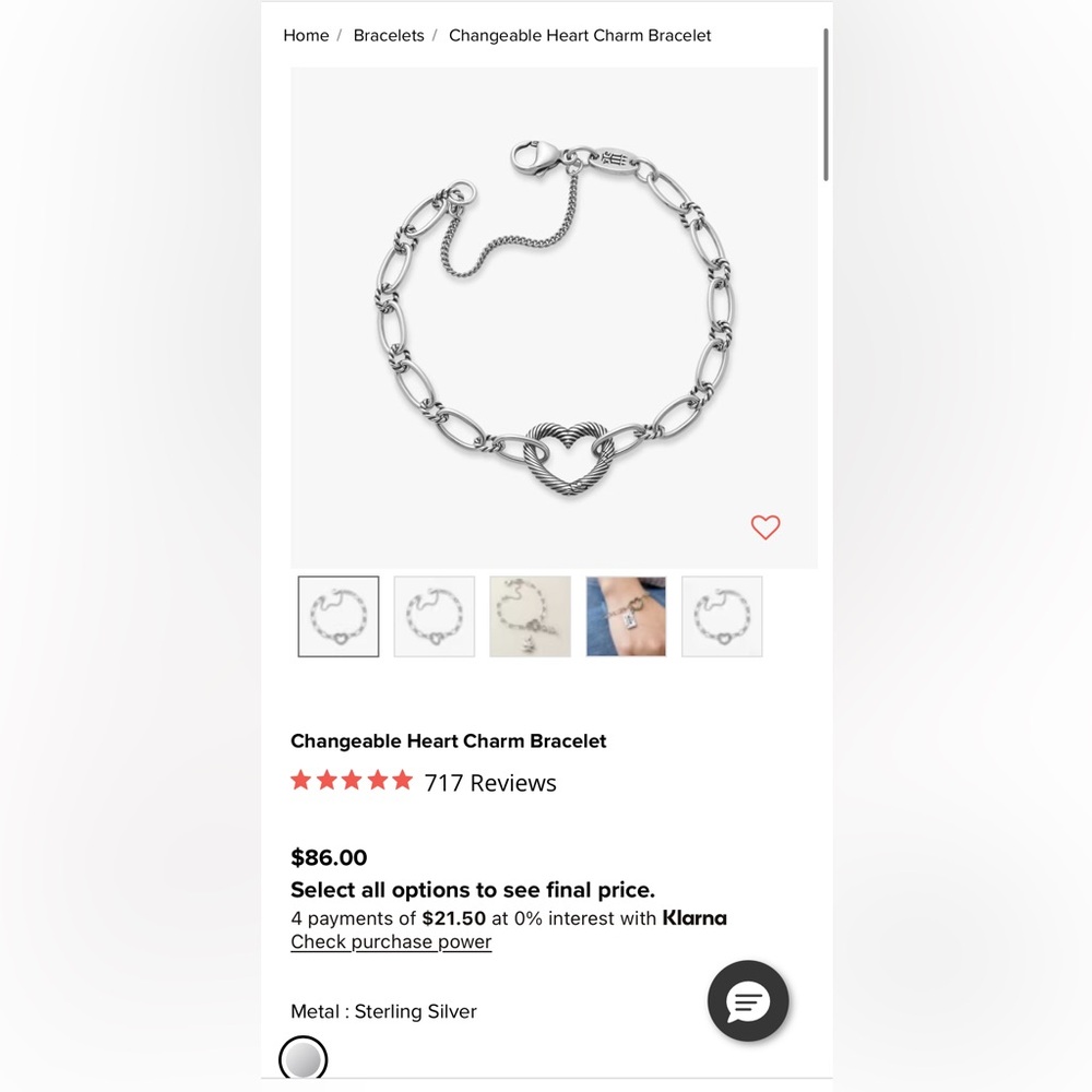 James Avery Changeable Heart Charm Bracelet